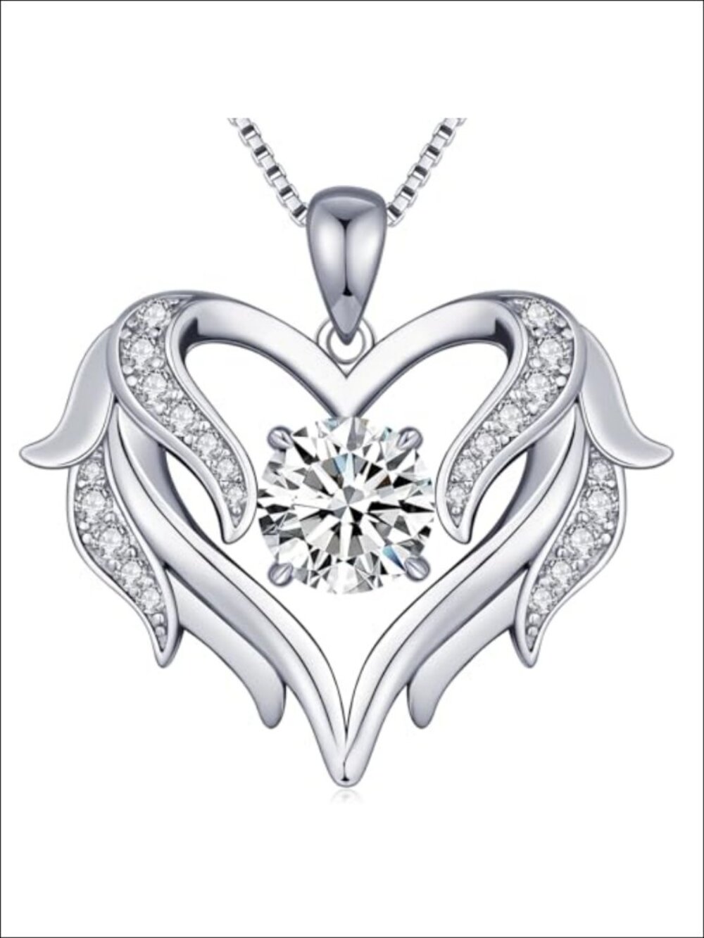 Moissanite Heart Necklace 925 Sterling Silver White Gold Plated Pendant
